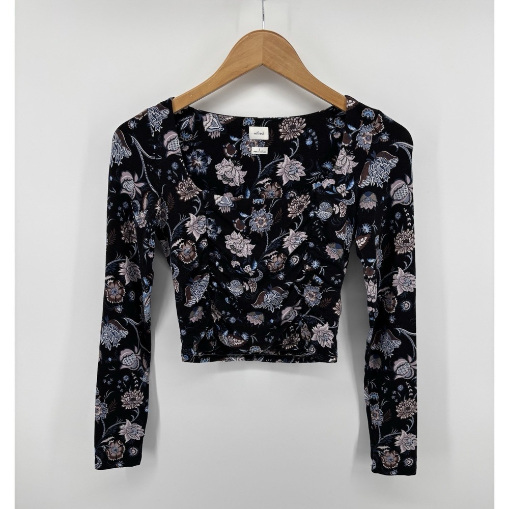 Aritzia Wilfred Long Sleeve Crop Top Sz S Floral Boho Preppy Cottagecore Chic
